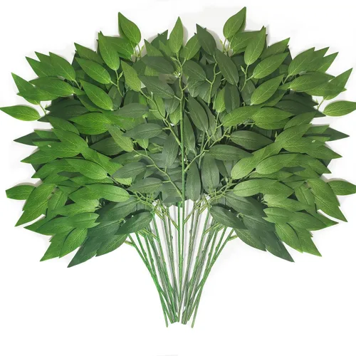 Vista 11 de 20 tallos italianos de Ruscus de 18 pulgadas, hojas artificiales de seda para bricolaje, relleno de ramos, centros de mesa, decoración