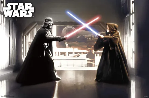 Vista 16 de Star Wars: Saga - First Duel Wall Poster, 22.4L x 14.7W, Barnwood Framed Version
