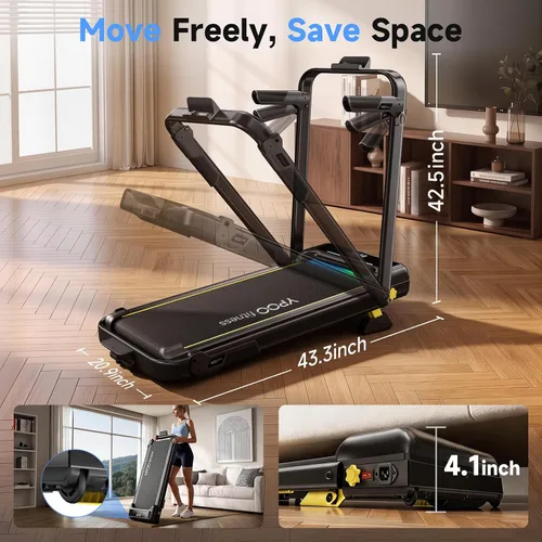 Vista 6 de YPOO 16% Walking Pad Incline, Treadmills for Home, Handle Bar, Foldable Negro con amarillo