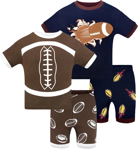 Vista 27 de DAUGHTER QUEEN - Pijama para niños de 4 piezas, conjunto corto 100 % algodón, talla 18 meses-12 años Soft, Breathable, Lightweight, Comfortable
