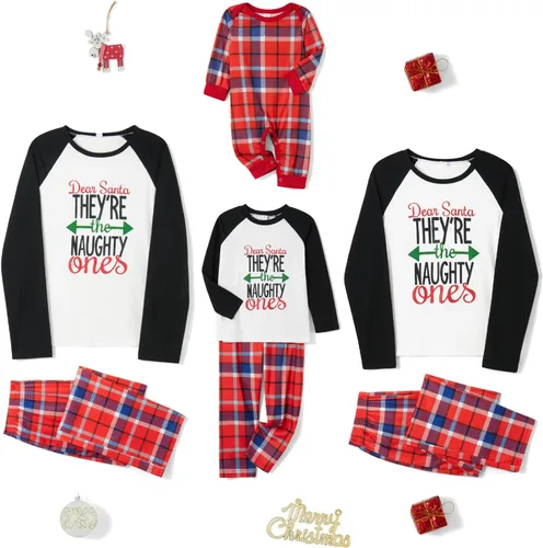 Vista 2 de jxxiatang Pijamas de Navidad familiares para parejas y niños, conjunto de descanso a juego, camisa holgada y pantalones a cuadros, ropa de dormir
