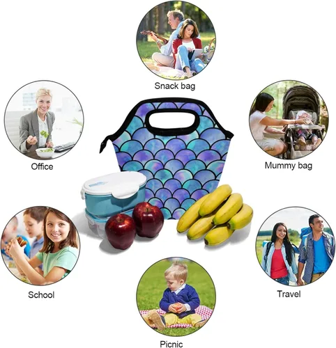 Vista 2 de Naanle Bolsa de almuerzo aislada con cremallera para adultos, adolescentes, hombres y mujeres, loncheras de sirena oceánica, loncheras para preparar