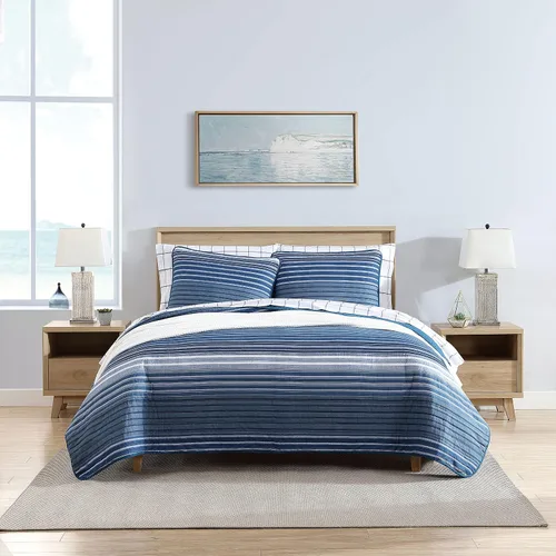 Vista 8 de Nautica - Juego de edredón individual, ropa de cama reversible de algodón con funda a juego, elementos esenciales para dormitorio