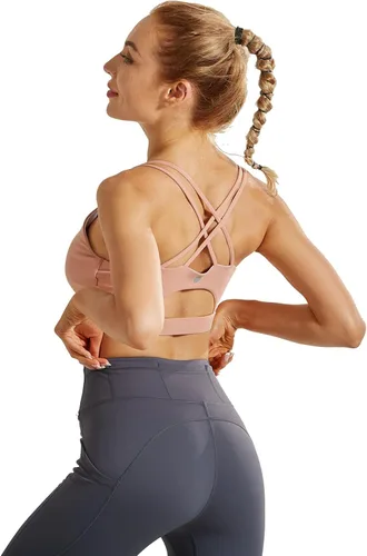 Vista 2 de RUNNING GIRL - Brasier deportivo con tirantes delgados para mujer, brasier de yoga con soporte medio, copas extraíbles y espalda cruzada sexy