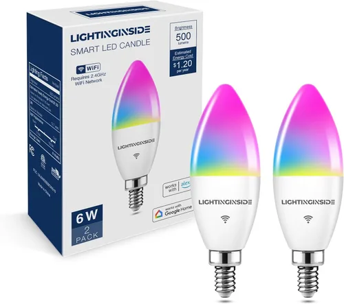 Vista 10 de Lightinginside Bombillas inteligentes E12 equivalente a 60 W, funciona con Alexa/Google Home/Smart Life, 500LM 6W RGBCW Candelabro LED Bulbos de luz