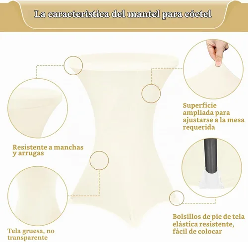 Vista 4 de Pesonlook Paquete de 6 manteles de elastano para cóctel, color beige, 32 x 43 pulgadas