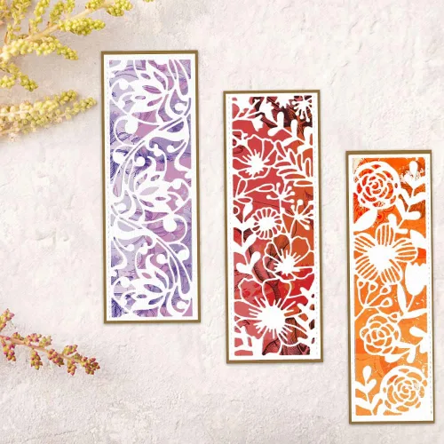 Vista 3 de Estivaux 3 troqueles de corte con marco de hojas y flores para hacer tarjetas, marco rectangular con flores de vid, plantilla de grabado de metal