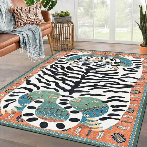 Vista 16 de Alfombra vintage de estilo bohemio con diseño de tigre para puerta de baño, 2 x 3 pies, alfombra pequeña para dormitorio, lavable, tapete de tigre