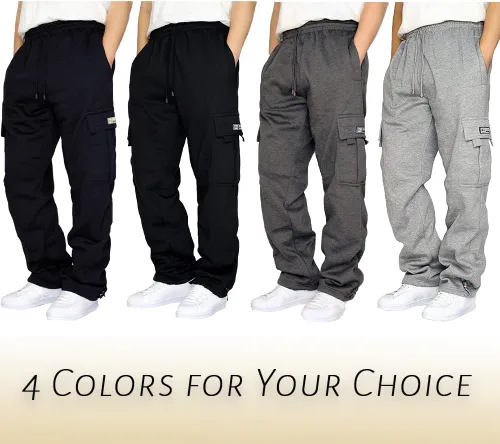 Vista 3 de NOVASGAFF Pantalones cargo de forro polar para hombre, con cordón, holgados, holgados, pantalones deportivos con parte inferior abierta con bolsillos