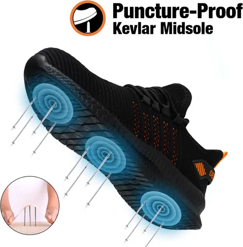 Vista 3 de Kezhiho Zapatos de trabajo con punta de acero para hombre, ligeros, cómodos, antideslizantes, a prueba de pinchazos, zapatos de seguridad