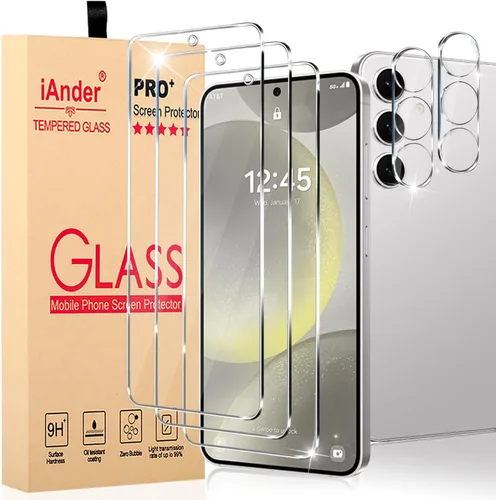Vista 8 de Paquete de 3 protectores de pantalla para Galaxy S22, paquete de 3 protectores de lente de cámara con bandeja de fácil instalación, compatible