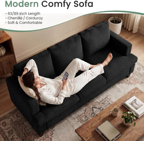 Vista 6 de YOUDENOVA Juego de 2 piezas de sofá cómodo, sofá biplaza * 2 con asientos profundos, sofá cama moderno para sala de estar, terciopelo negro
