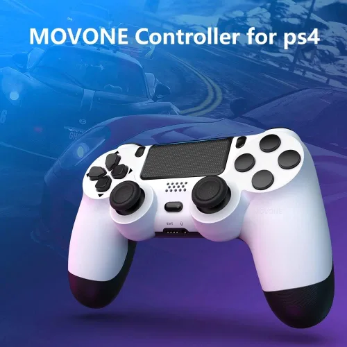 Vista 7 de MOVONE Controlador inalámbrico de doble vibración para PS4SlimPro, compatible con consola PS4 (blanco)