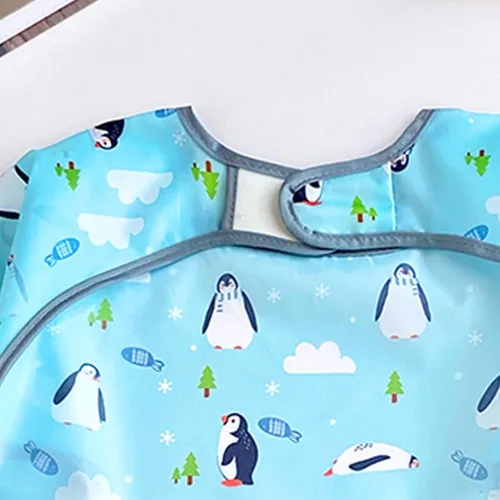 Vista 3 de PandaEar Paquete de 3 baberos impermeables de manga larga para comer y jugar desordenado, bata para niños pequeños con bolsillo para atrapar
