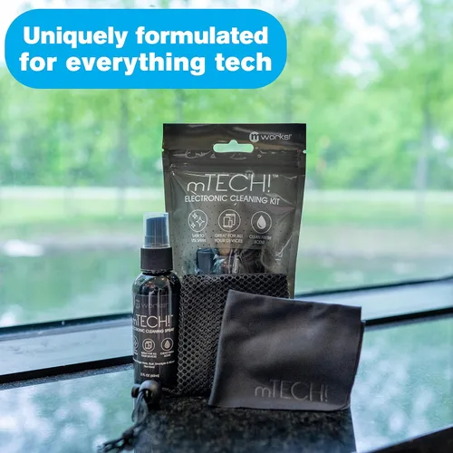 Vista 2 de mTech! Kit de limpieza electrónica con botella de spray y paño [tamaño de viaje] Kit de limpieza de pantalla para teléfonos inteligentes, tabletas