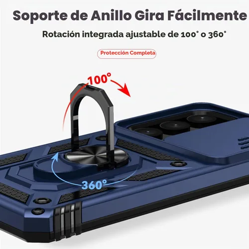 Vista 5 de Funda para Samsung Galaxy S24 Plus, funda de plástico duro de goma de silicona suave con cubierta de lente de cámara deslizante, anillo giratorio