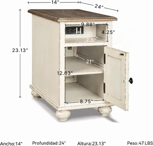 Vista 3 de Signature Design by Ashley Chairside End Table with Charging Station Blanco antiguo
