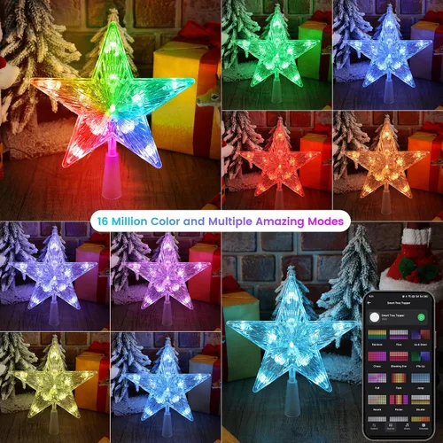 Vista 3 de Brizled Estrella Inteligente para la Copa del Árbol de Navidad, 7.5" Estrella Iluminada con 11 LED para Copa de Árbol, Estrella de Navidad