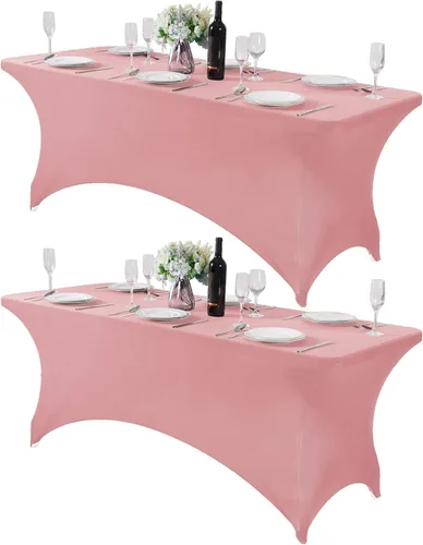 Vista 108 de Mantel de elastano para mesa de 6, 4 o 8 pies, universal, ajustable, para fiestas, banquetes, bodas y eventos, color verde manzana