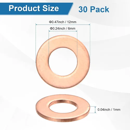 Vista 3 de M METERXITY Paquete de 30 arandelas de cobre, arandelas métricas de sellado de cobre M6x12x1mm para pernos, tornillos, tuercas