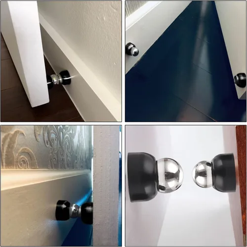 Vista 2 de Sumnacon 2 potentes topes magnéticos para puerta, de acero inoxidable con tornillos, topes de puerta de magnetismo resistentes para dormitorio Negro