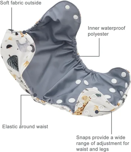 Vista 2 de babygoal Cubierta de Tela para Bebé para Pañales Predoblados, Planos o Ajustados – Ajustable, Reutilizable, Cubierta de Pañal de Natación Impermeable