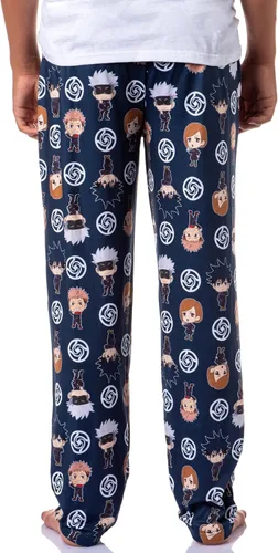Vista 4 de Bioworld Jujutsu Kaisen Pantalones de Pijama para Hombre con Logo de Escuela de Hechiceros Chibi Impreso por Todas Partes