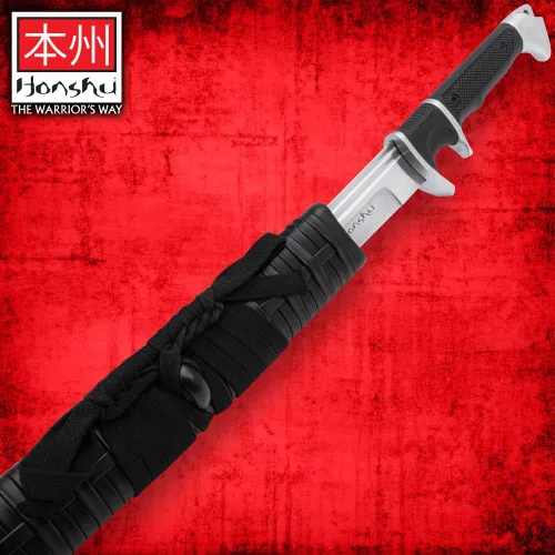 Vista 9 de HONSHU Sub-Hilt Wakizashi - Espada y funda Hoja de acero de alto carbono 1060 Mango TPR y protector de acero al carbono Funda de madera