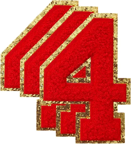 Vista 35 de 3 parches de letras de felpilla roja, parches de letras termo-adhesivas de 4-1/2" con brillantina para ropa, S
