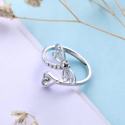 Vista 2 de DAOCHONG Anillos abiertos de plata de ley 925 para mujer (anillo de tamaño ajustable)