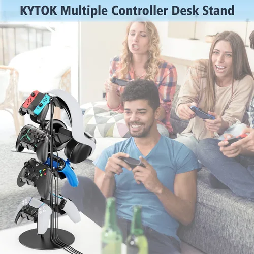 Vista 7 de Kytok Soporte de controlador de 4 niveles con organizador de cables para escritorio, soporte universal para auriculares compatible con consola Xbox