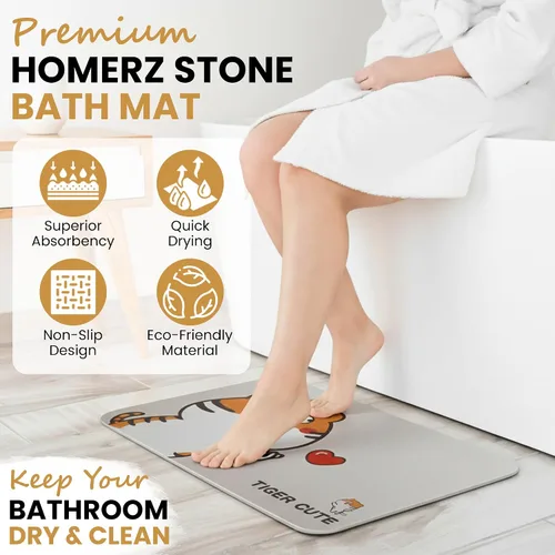 Vista 3 de Homerz Tapete de baño de piedra de alta calidad, tapete de baño de tierra de diatomeas absorbente de roca para baño, tapete de secado de piedra