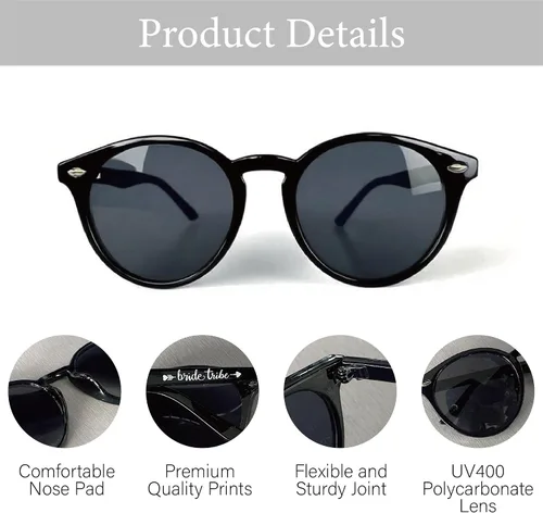 Vista 4 de LADY&HOME Gafas de sol de ojo de gato para despedida de soltera, suministros para dama de honor y despedida de soltera, 10 lentes de sol redondos