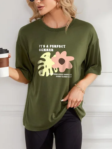 Vista 6 de WDIRARA Camiseta casual de gran tamaño con estampado de calavera y hombros caídos para mujer