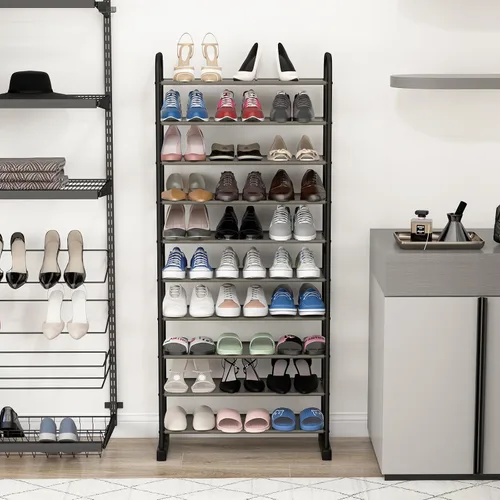 Vista 4 de Tangkula Zapatero de pie de 10 niveles, organizador de zapatos que ahorra espacio, soporte de almacenamiento de zapatos, organizador