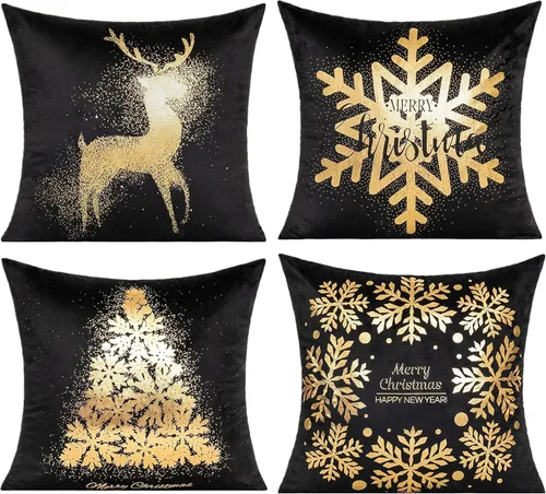 Vista 11 de All Smiles Fundas de Almohadas Decorativas Negras de Navidad Doradas Fundas de Navidad Decoraciones 12X20 Juego de 2 Decoración Interior Hogar