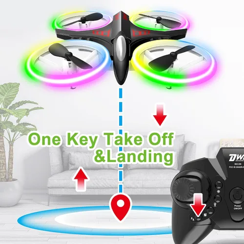 Vista 5 de Dwi Dowellin Mini Dron de 4.9 Pulgadas para Niños a Prueba de Choques Luces LED Despegue y Aterrizaje con Una Tecla Volteretas RC Control Remoto