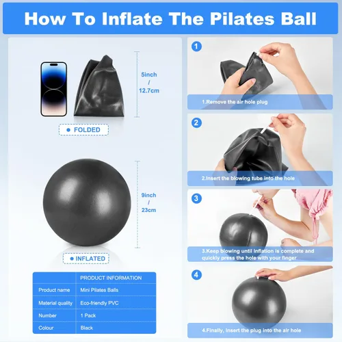 Vista 3 de Pelota de pilates de 9 pulgadas, pelota de ejercicio pequeña, pelota de entrenamiento para barra, pilates, yoga, estabilidad, entrenamiento