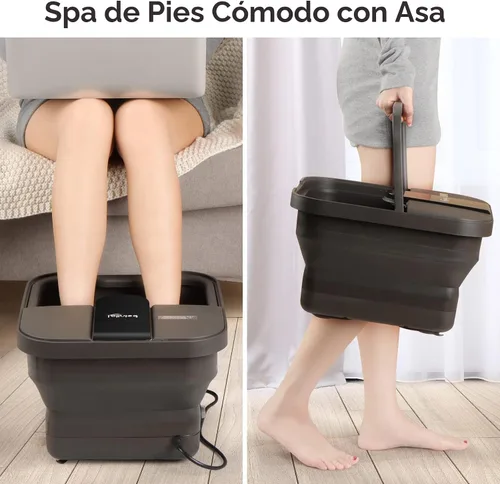 Vista 6 de Beinilai Spa para pies plegable, baño de pies con calor y masaje y chorros de burbujas, tina para remojar los pies con seis rodillos no motorizados
