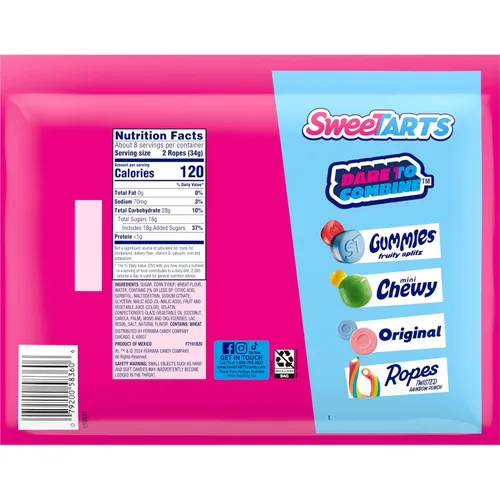 Vista 8 de SweeTARTS Soft & Chewy Ropes Candy, sabor a fresa picante, bolsa de 9 onzas