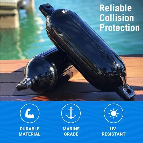 Vista 2 de Better Boat Boat Fenders for Docking, 23" x 6.5" Inflatable Black Boat Bumpers with Pump and Lines, Dock Bumpers for Pontoon Boats