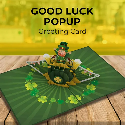Vista 5 de iGifts And Cards Tarjeta desplegable 3D de duende de oro, diseño festivo de celebración irlandesa para cumpleaños del día de San Patricio y buena