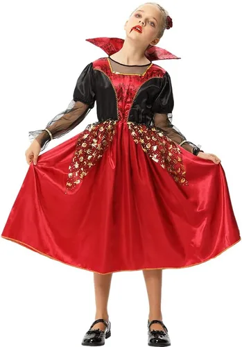 Vista 5 de Disfraz de vampiro para niñas, disfraz de vampiro para fiesta de Halloween y cosplay