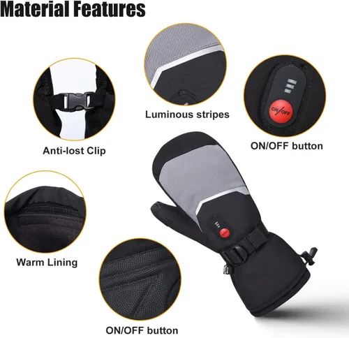 Vista 7 de Guantes térmicos para hombres, mujeres y niños, guantes de esquí con batería recargable eléctrica para patinaje de invierno, nieve, camping