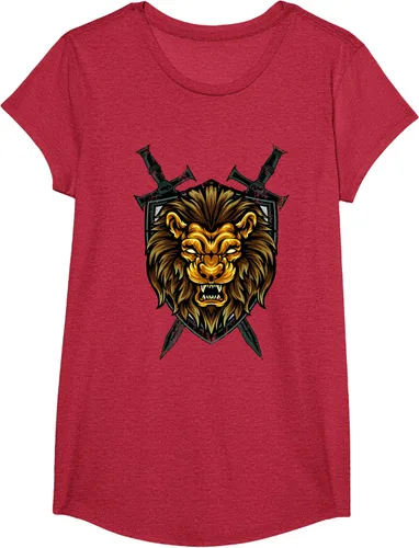 Vista 44 de Camiseta con diseño de caballero medieval renacentista, con diseño de espada de león, Negro, S