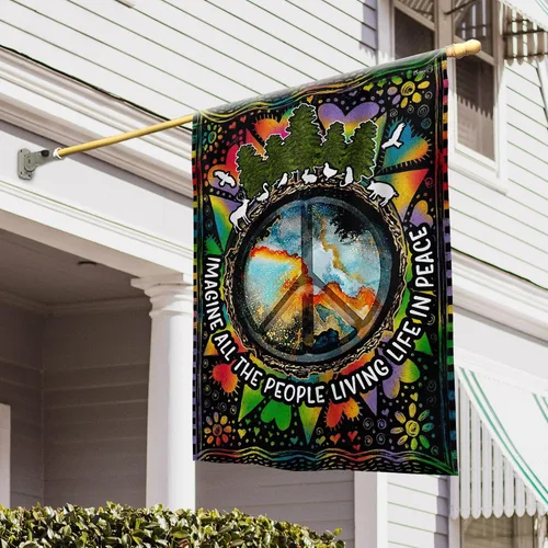 Vista 8 de Banderas PSL318F - Bandera hippie de personas que viven la vida en paz PSL318F, bandera de jardín (11.5 x 17.5 pulgadas), banderas de jardín de casa