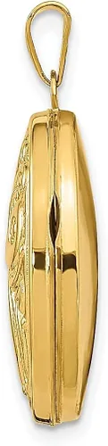 Vista 2 de Collar de cadena con dije ovalado de oro amarillo de 14 quilates con diseño de pergamino de foto que sostiene fotos, joyería fina para mujeres