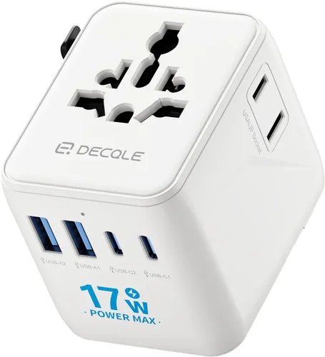 Vista 18 de Adaptador de viaje universal, adaptador de enchufe de viaje internacional con 2 puertos USB-C y 2 puertos USB-A, con toma de corriente AC adicional