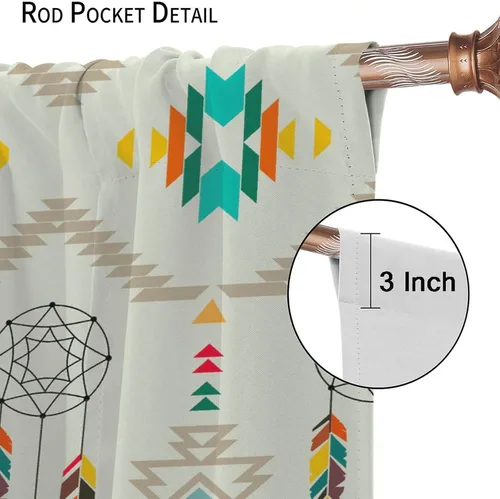 Vista 412 de Cortinas con patrón geométrico tribal, estilo suroeste, azteca, rústico, occidental, nativo americano, opacas, con bolsillo para barra, decoración