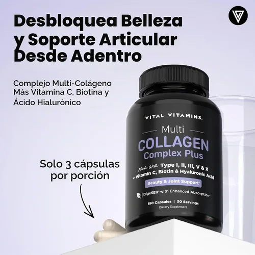 Vista 2 de Vital Vitamins Complejo de colágeno múltiple Plus + suplemento NAD+